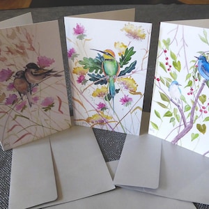 Cartes postales doubles tirées de mes aquarelles originales oiseaux