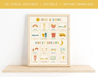 Morning and Bedtime Routine Chart / Rise and Shine / Sweet Dreams / Toddler Routine / Editable / Custom Routine / Kids Visual Schedule