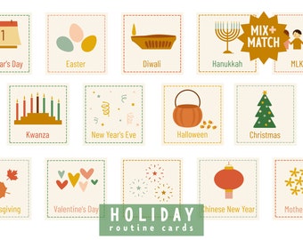 Holiday Cards I Mix and Match I Toddler Schedule Cards I Kids Calendar Holiday Cards I Printable Routine Cards