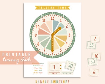 Telling Time Learning Clock I Printable Preschool Clock I Telling Time Worksheet I Educational Clock I Homeschool Printable I Busy Binder