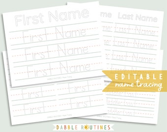 Editable Handwriting Practice I Name Tracing Template I Writing Practice Printable I Preschool Kindergarten I First Name Writing