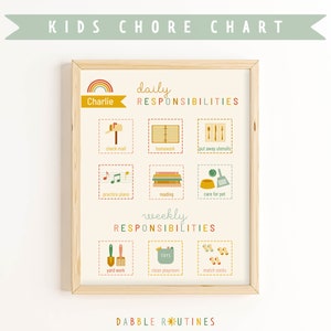 Kids Chore Chart I Daily and Weekly Responsibilities I Editable