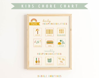 Kids Chore Chart I Daily and Weekly Responsibilities I Editable