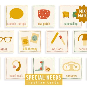 Routinekaarten voor speciale behoeften I Mix en match I Medisch complex I Therapieschema voor kinderen I Fysieke ergotherapie I Afdrukbaar