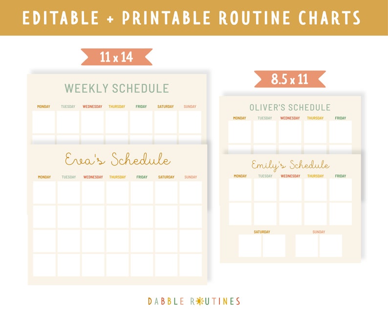Weekly Routine Chart I Mix and Match I Kids Printable Schedule I Personalized Kids Routines I Custom Routine Chart I Toddler Schedule image 2