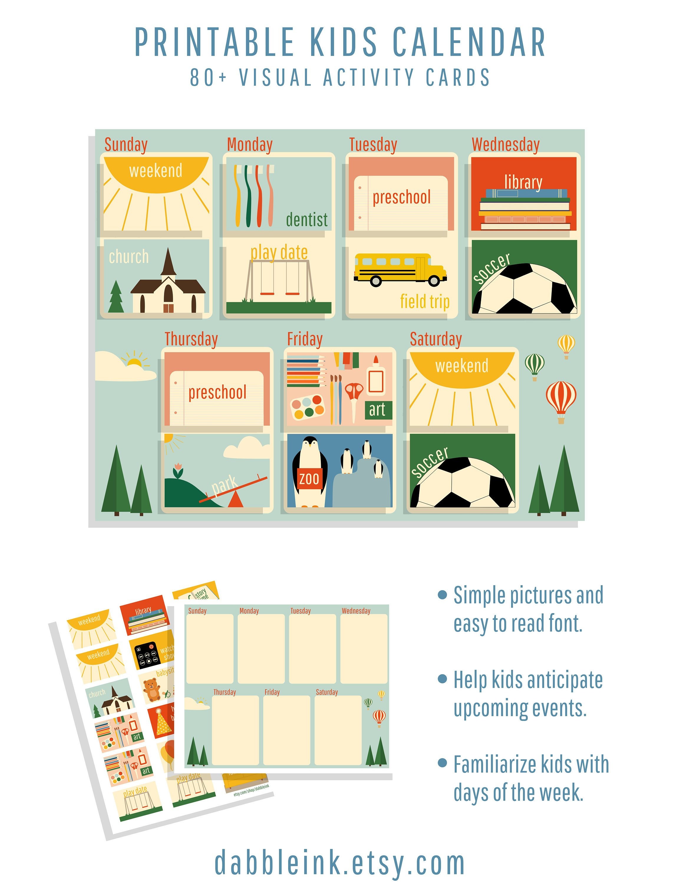 Kids weekly calendar i printable kids schedule i visual etsy