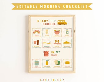 School Morning Checklist I Ready for School Morning Routine I Backpack Checklist I Visual Routine Chart I Preschool Routine I Kindergarten