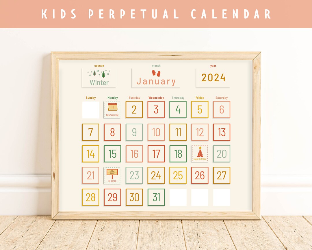 Monthly Calendar for Kids I Learning Calendar I Perpetual Toddler ...