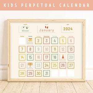 Monthly Calendar for Kids I Learning Calendar I Perpetual Toddler Calendar I Classroom or Preschool Calendar
