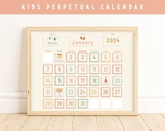 Monthly Calendar for Kids I Learning Calendar I Perpetual Toddler Calendar I Classroom or Preschool Calendar