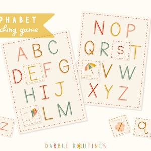 Juego de correspondencias de alfabetos imprimibles I Reconocimiento de letras para niños I Tarjetas con imágenes del alfabeto de sonidos iniciales I Juego del alfabeto preescolar I Tarjetas de letras