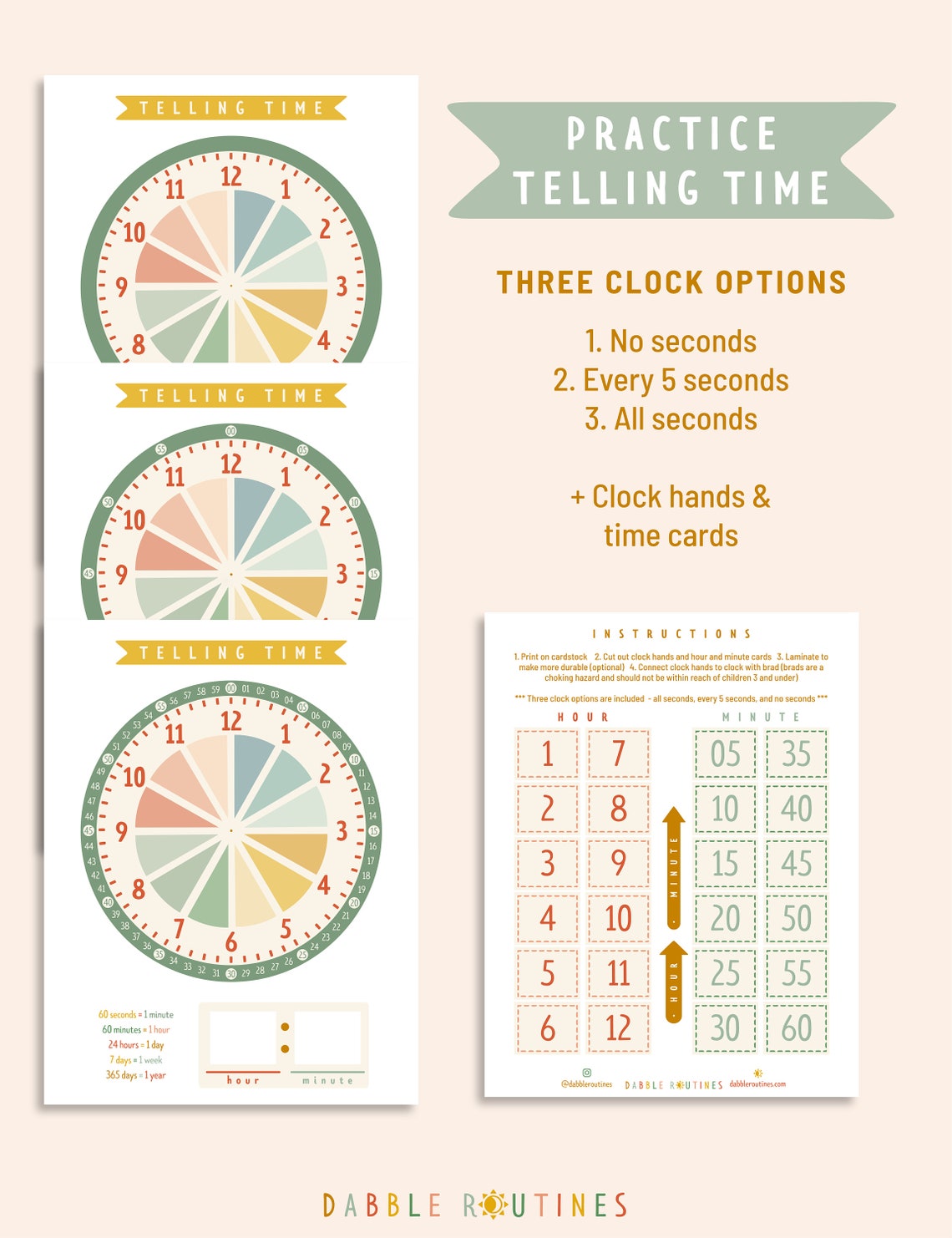 Telling time learning clock i printable preschool clock i etsy