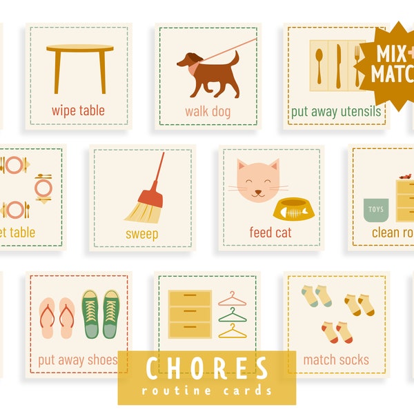 Chore Routine Card I Mix and Match I Visual Chore Cards I Printable Chore Cards I Editable I Chore Chart for Kids I Toddler Chores