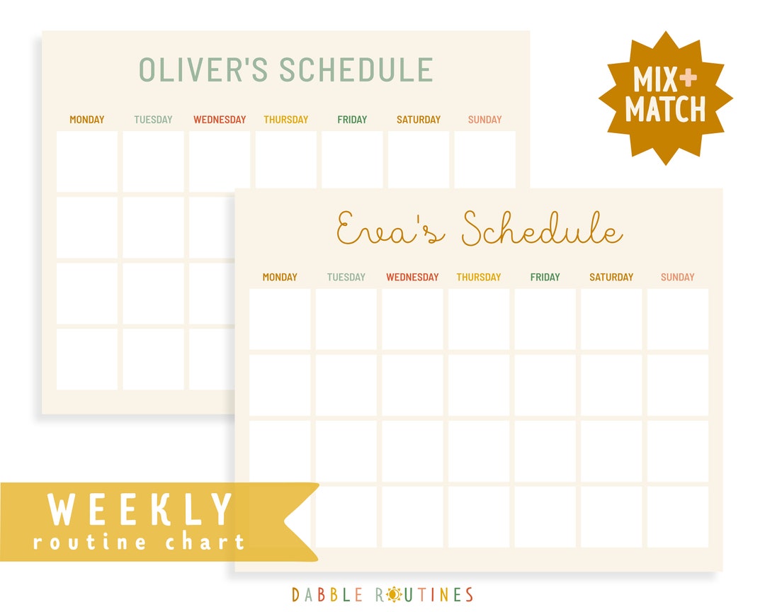 Weekly Routine Chart Printable Labeled Personalized Kids Weekly Routine Chart (printable) - Etsy