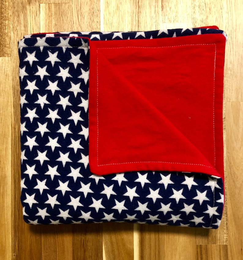 Extra Large Flannel Receiving Blanket and Blue Stars White Red