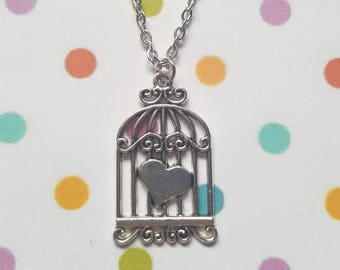 Birdcage necklace, Birdcage pendant, Pendant necklace, Vintage birdcage, Birdcage jewellery, Birdcage, Heart, Quirky jewellery