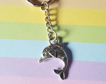 Dolphin Keyring | Tibetan Silver Pendant | Silver Tone Split Ring | Cute Ocean & Animal Accessory | Gift for Her