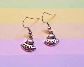 UFO Spaceship Earrings | Alien & Space Jewelry | Tibetan Silver Dangle Earrings | Cosmic Gift for Sci-Fi Lovers