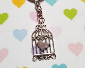 Birdcage keyring, Birdcage bag charm, Vintage style keyring, Vintage birdcage, Birdcage accessory, Birdcage, Heart, Quirky keyring