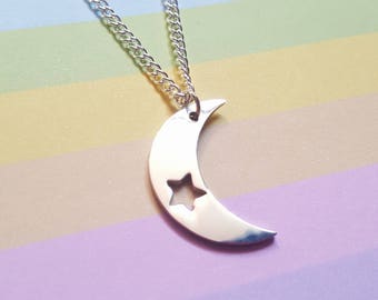 Moon necklace, Moon and star necklace, Moon pendant, Moon jewellery, Pendant necklace, Moon, Moon and star, Star, Space jewellery