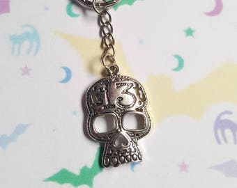 Gothic Skull Keyring - Silver Tone Halloween Bag Charm | Spooky Alternative Gift for Him or Her
