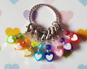 8pcs Heart stitch markers, Beaded stitch markers, Knitting stitch markers, Crochet stitch markers, Stitch markers, Hearts, Knitting, Crochet