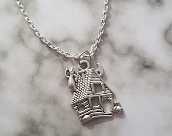 Haunted House Bracelet | Halloween Horror Charm Jewelry | Spooky Silver Plated Accessory | Gift for Horror Fans