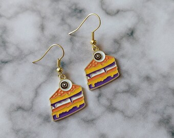 Augapfel Kuchen Ohrringe - Vergoldete Emaille Ohrringe, süsser Kawaii Schmuck, lustiges Food Accessoire, Geschenk für Sie, Einzigartiges Statement