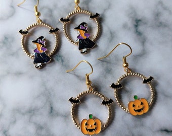 halloween earrings, pumpkin earrings, witch earrings, halloween jewellery, halloween, pumpkin, witch, goth, alternative, spooky