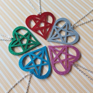 Herz Pentagramm Halskette, Herz Halskette, Pentagramm Halskette, Pentagram, Herz, Glitter, Pagan, Hexe, Okkult, Goth, Pastel Goth