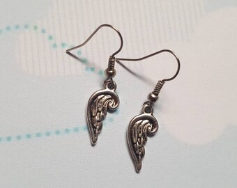 Angel Wing Earrings | Tibetan Silver Drop Earrings | Celestial Jewellery | Handmade Dainty Silver Earrings