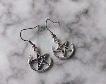 Kawailay Orecchini a Forma di Luna Gotica Vintage Con Ciondolo Rock Punk - Mezza Luna, da Donna - Argento Nero
