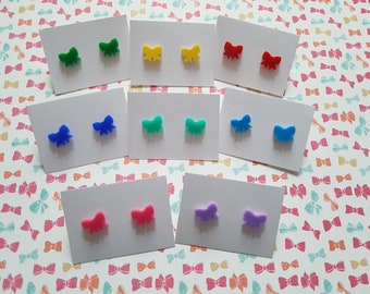 Cute Bow Stud Earrings - Tiny Acrylic Silver Plated Earrings for Everyday Wear, Gifts & Kawaii Accessories