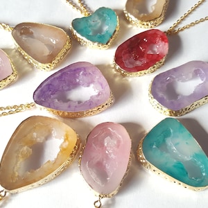 Druzy ketting, hars druzy ketting, Druzy hanger, hanger ketting, Druzy, hars druzy, faux druzy, verguld