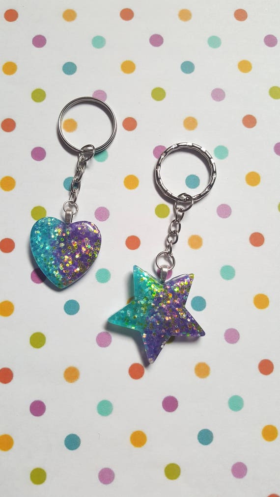 Star or Heart Keyring | Glitter Resin Keychain | Cute Sparkly