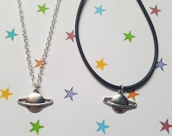 Saturn Planet Necklace | Silver Planet Pendant on Chain or Cord | Celestial Jewelry for Space Lovers