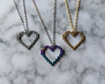 Pixel heart necklace, Heart necklace, Heart pendant, Pendant necklace, Pixel heart, Pixels, Heart, Geek, Nerdy, Geek chic, Gifts for geeks
