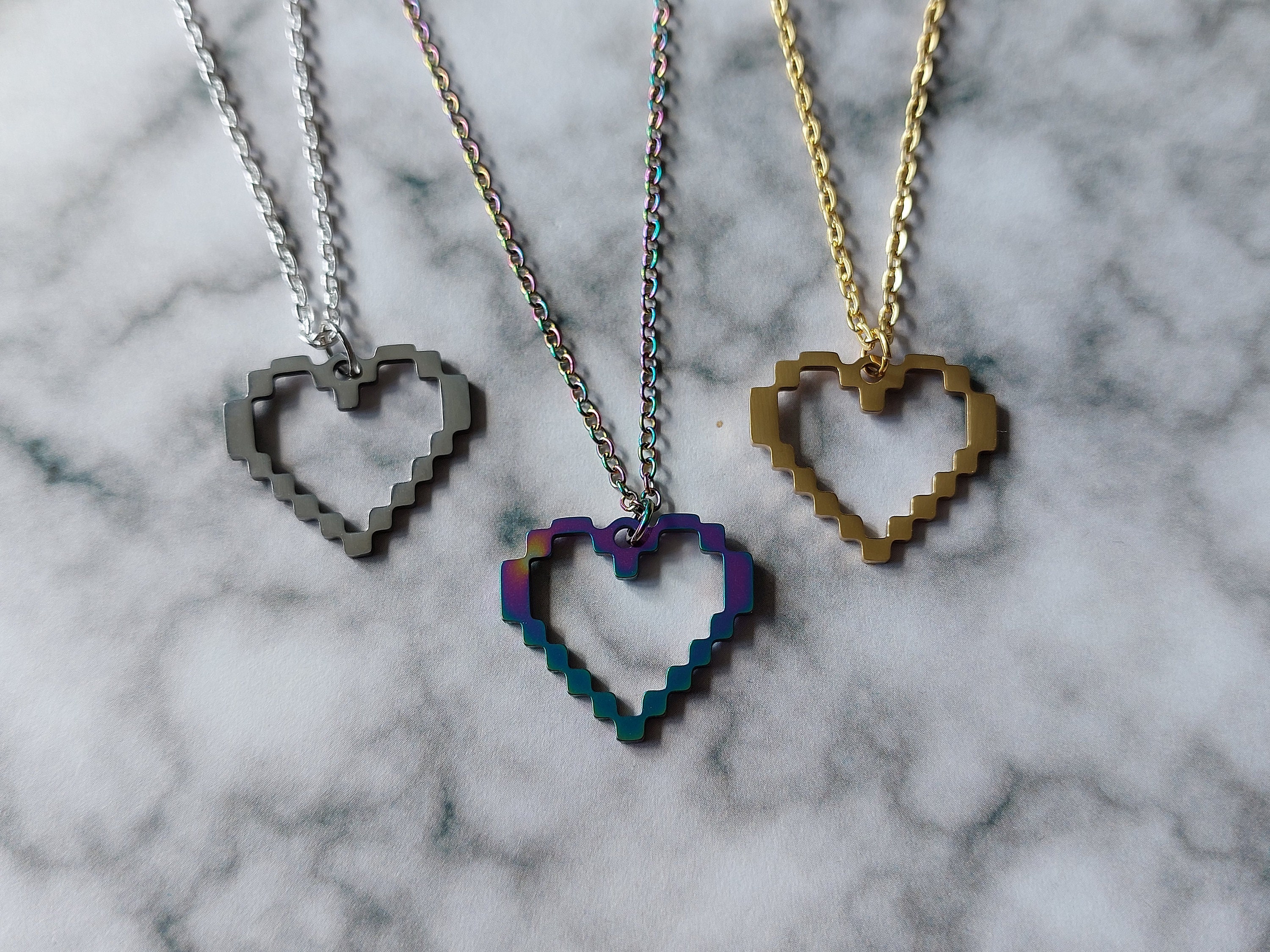 [MARGESHERWOOD] PIXEL HEART NECKLACE ★大人気★ Zelda Pixel Heart Necklace: Yellow Gold by Fandom Regalia