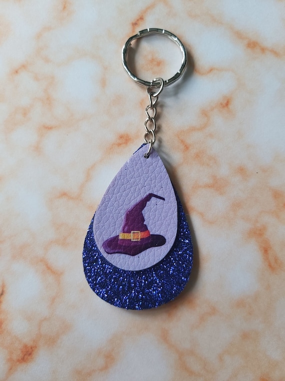 Glitter Witch Hat Drop Keyring, Witch Hat Keyring, Halloween