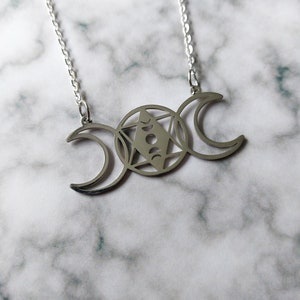 triple moon necklace, moon necklace, moon phase necklace, pendant necklace, moon, triple moon, moon phases, lunar jewellery, goth