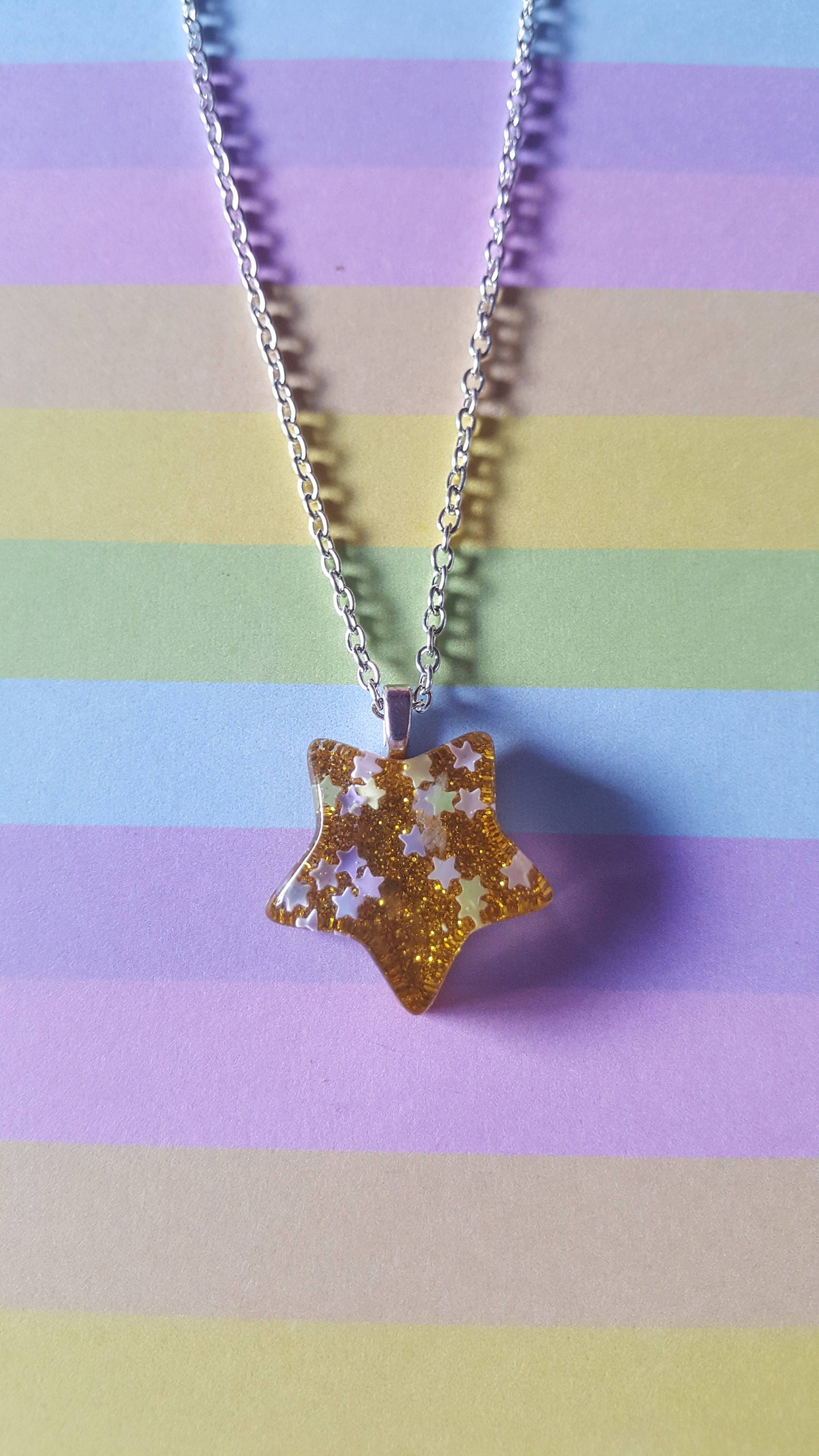 Glitter Star Necklace Star Necklace Glitter Necklace Star Etsy