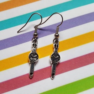 Watch earrings, Wristwatch jewellery, Watch, Wristwatch, Dangle earrings, Pendant earrings, Wristwatch jewellery, Novelty earrings