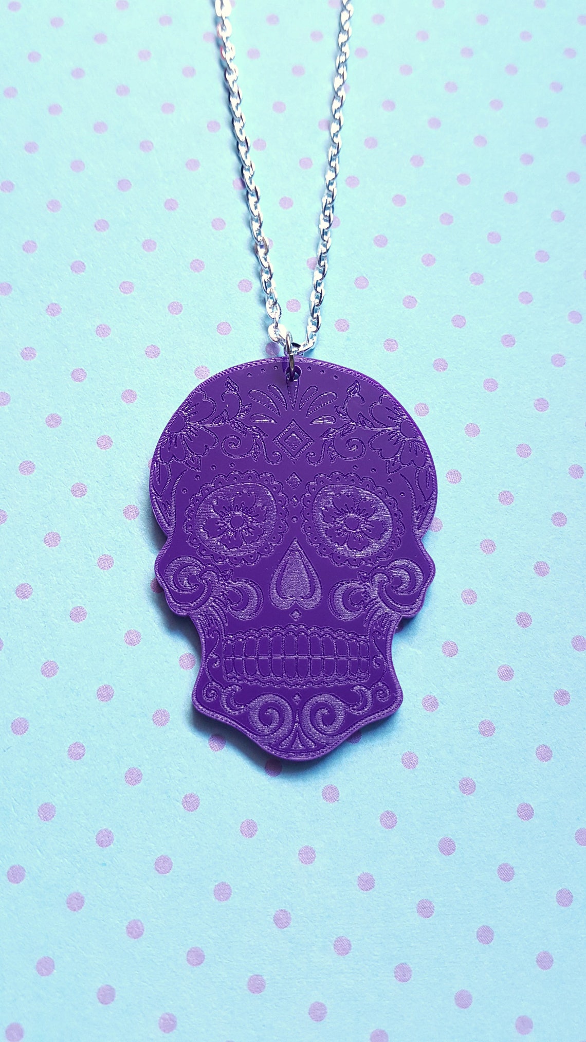 Sugar Skull Necklace Sugar Skull Pendant Skull Necklace Etsy