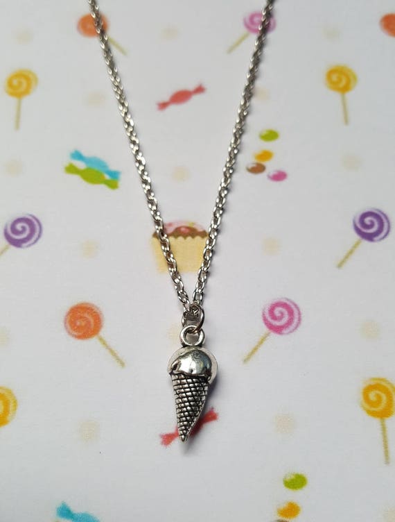 Ice Cream Cone Necklace | Summer Vibes Pendant | Cute 3D Silver