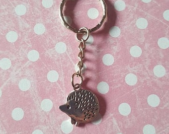 Hedgehog Keyring | Tibetan Silver Plated Pendant | Cute Animal Keychain | Handmade Gift for Him or Her