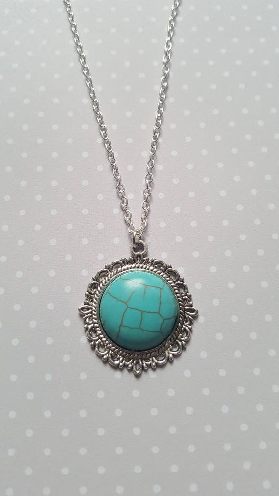 Turquoise Circle Necklace, Circle Necklace, Turquoise Necklace
