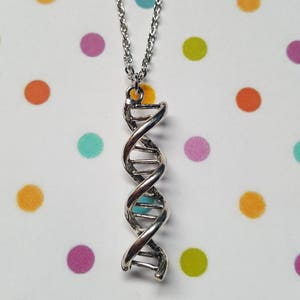 DNA helix necklace, DNA helix pendant, Pendant necklace, Science, Geek, Nerdy, Geek chic, Gifts for geeks, Science lovers, DNA, Helix 16" Silver Plt Chain