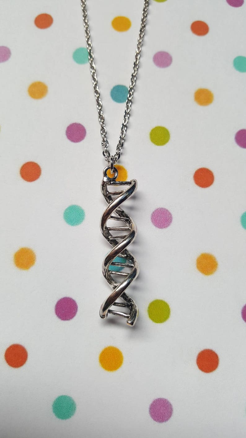 DNA helix necklace, DNA helix pendant, Pendant necklace, Science, Geek, Nerdy, Geek chic, Gifts for geeks, Science lovers, DNA, Helix 16" Silver Plt Chain