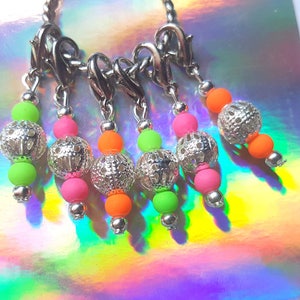 6pcs Neon stitch markers, Beaded stitch markers, Knitting stitch markers, Crochet stitch markers, Stitch markers, Neon, Knitting, Crochet