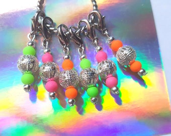 6pcs Neon stitch markers, Beaded stitch markers, Knitting stitch markers, Crochet stitch markers, Stitch markers, Neon, Knitting, Crochet